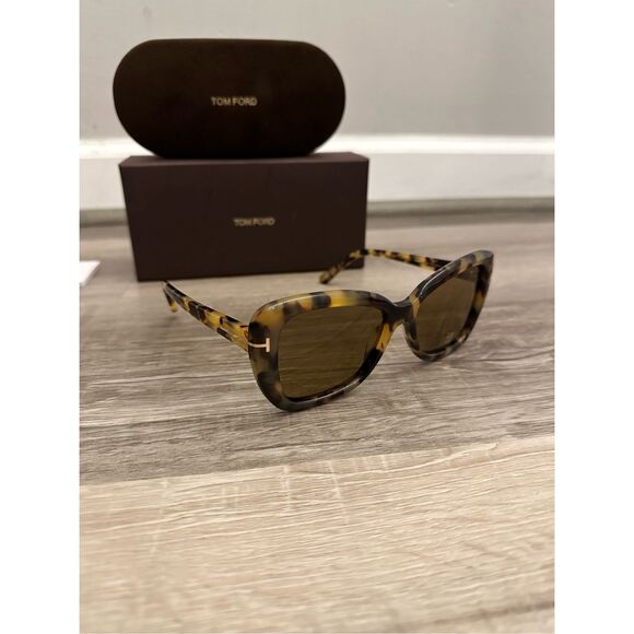 BNIB Tom Ford FT1008 55J Plastic Havana Roviex Cat-Eye Sunglasses Brown $440 main image 8